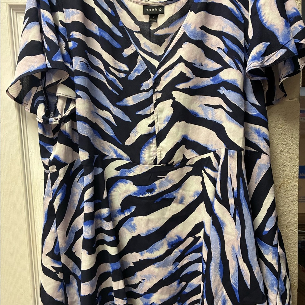 Torrid Zebra Print V-Neck Blouse in Blue and Black